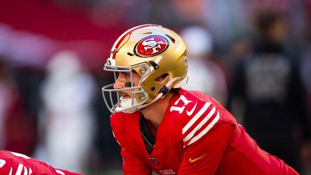 Dec 17, 2023; Glendale, Arizona, USA; San Francisco 49ers quarterback Brandon Allen (17) against the Arizona Cardinals at State Farm Stadium. Mandatory Credit: Mark J. Rebilas-USA TODAY Sports  